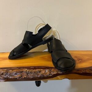 Measponte Italian made leather Sleek Black Slip-On Sandals size 36 1/2